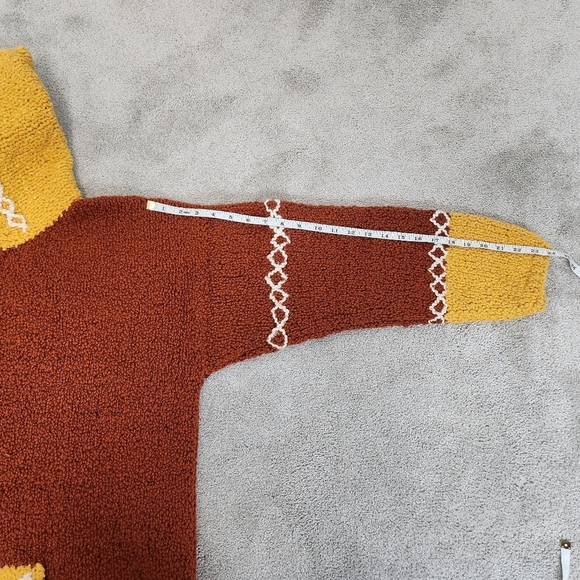 Hand Knit Chunky Hooded Wool Zip Jacket Size L Cozycore Brown Yellow Cozy Knit - Picture 9 of 12